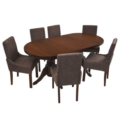 Set masa fixa 180 cm cu 6 scaune tapitate, MB-81 si T13 Z3, Nuc, lemn masiv, stofa - imagine 5