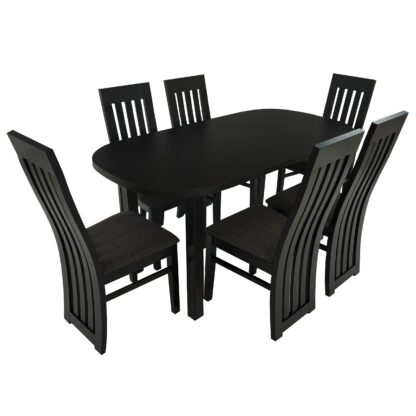 Set masa extensibila 160x200 cm cu 6 scaune tapitate, MB-12 Venus1 si S-104 SM, Wenge, lemn masiv, stofa