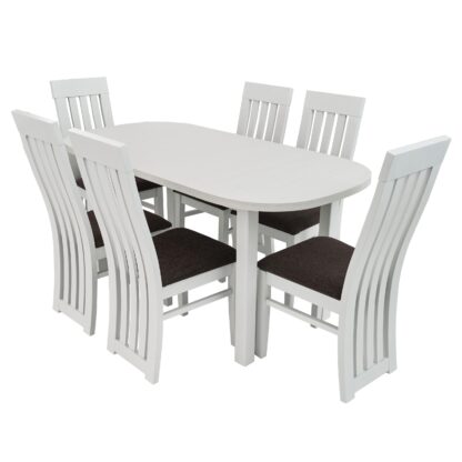 Set masa extensibila 160x200 cm cu 6 scaune tapitate, MB-12 Venus1 si S-104 SO, Alb, lemn masiv, stofa