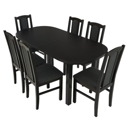 Set masa extensibila 160x200 cm cu 6 scaune tapitate, MB-12 Venus1 si S-37 Boss7 W11, Wenge, lemn masiv, stofa