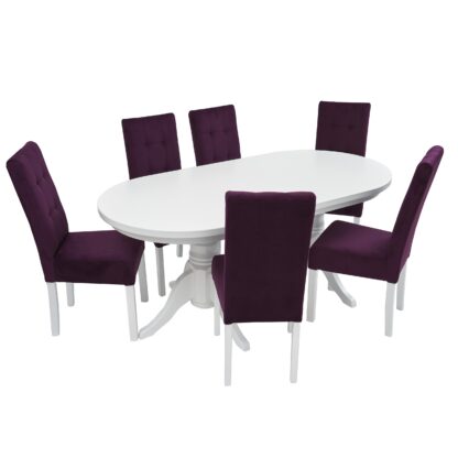 Set masa fixa 180 cm cu 6 scaune tapitate, MB-81 si T6 Lux S10, Alb, lemn masiv, stofa - imagine 5