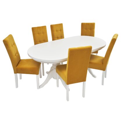 Set masa fixa 180 cm cu 6 scaune tapitate, MB-81 si T6 Lux S101, Alb, lemn masiv, stofa - imagine 4