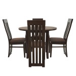Set masa fixa 100 cm cu 4 scaune tapitate, MB-12 Poli3 si S-104 SB, Nuc, lemn masiv, stofa - imagine 3