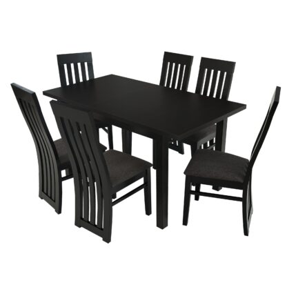 Set masa extensibila 120x150 cm cu 6 scaune tapitate, MB-13 Max5 si S-104 SM, Wenge, lemn masiv, stofa - imagine 2