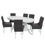 Set masa fixa 180 cm cu 6 scaune tapitate, MB-81 si T13 Z14, Alb, lemn masiv, stofa - imagine 3