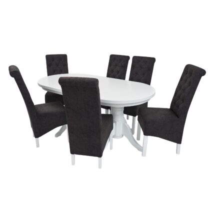 Set masa fixa 180 cm cu 6 scaune tapitate, MB-81 si T14 Z15, Alb, lemn masiv, stofa - imagine 4