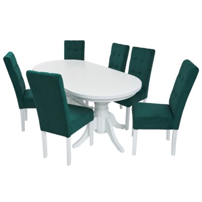 Set masa fixa 180 cm cu 6 scaune tapitate, MB-81 si T6 Lux S99, Alb, lemn masiv, stofa - imagine 3