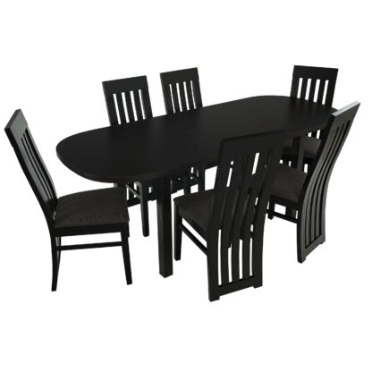 Set masa extensibila 160x200 cm cu 6 scaune tapitate, MB-12 Venus1 si S-104 SM, Wenge, lemn masiv, stofa - imagine 2