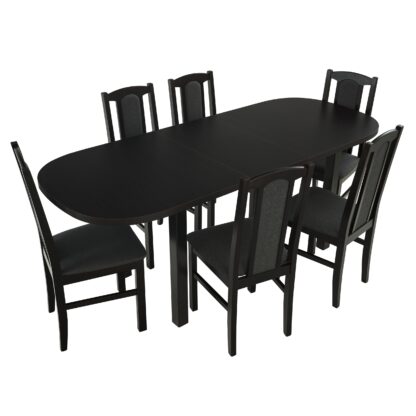 Set masa extensibila 160x200 cm cu 6 scaune tapitate, MB-12 Venus1 si S-37 Boss7 W11, Wenge, lemn masiv, stofa - imagine 2