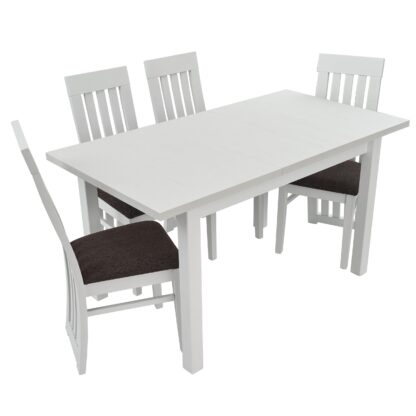 Set masa extensibila 120x150 cm cu 4 scaune tapitate, MB-13 Max5 si S-104 SO, Alb, lemn masiv, stofa - imagine 4