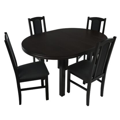Set masa extensibila 100x130 cm cu 4 scaune tapitate, MB-12 Poli1 si S-37 Boss7 W11, Wenge, lemn masiv, stofa - imagine 3