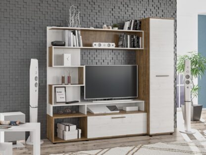 Biblioteca living Ferrara, 196x186x46 cm, PAL, Stejar/Alb