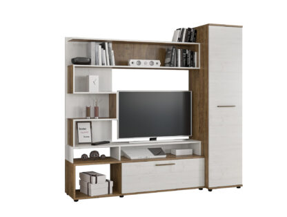 Biblioteca living Ferrara, 196x186x46 cm, PAL, Stejar/Alb - imagine 2