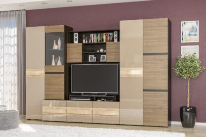Bibliotecă living Glamour, Wenge/Cappuccino, 300x198x57 cm