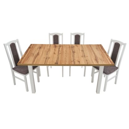 Set masa extensibila 160 x 240 cm cu 4 scaune tapitate, MB-21 Modena2 XL si S-37 Boss7 18A, Wotan/Bialy, lemn masiv de fag, stofa