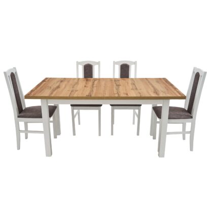 Set masa extensibila 160 x 240 cm cu 4 scaune tapitate, MB-21 Modena2 XL si S-37 Boss7 18A, Wotan/Bialy, lemn masiv de fag, stofa - imagine 2