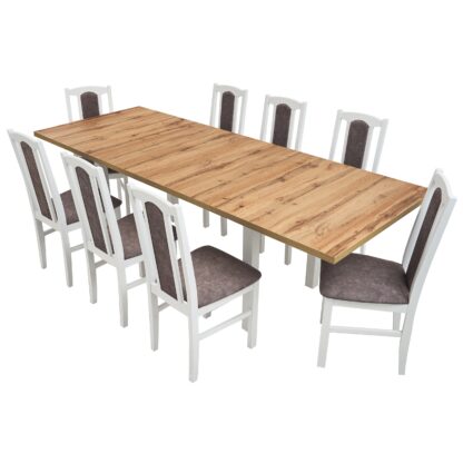 Set masa extensibila 160 x 240 cm cu 8 scaune tapitate, MB-21 Modena2 XL si S-37 Boss7 18A, Wotan/Bialy, lemn masiv de fag, stofa - imagine 4