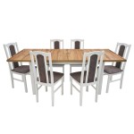 Set masa extensibila 160 x 240 cm cu 6 scaune tapitate, MB-21 Modena2 XL si S-37 Boss7 18A, Wotan/Bialy, lemn masiv de fag, stofa - imagine 2