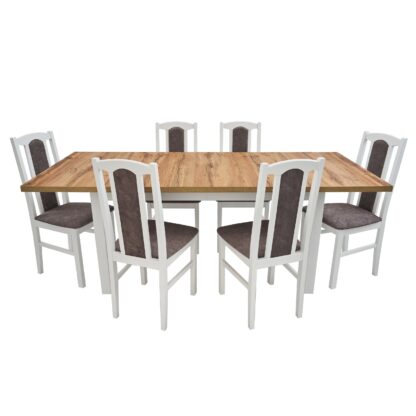Set masa extensibila 160 x 240 cm cu 6 scaune tapitate, MB-21 Modena2 XL si S-37 Boss7 18A, Wotan/Bialy, lemn masiv de fag, stofa - imagine 2