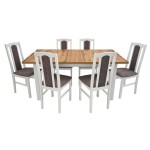 Set masa extensibila 160 x 240 cm cu 6 scaune tapitate, MB-21 Modena2 XL si S-37 Boss7 18A, Wotan/Bialy, lemn masiv de fag, stofa