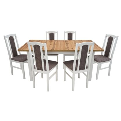 Set masa extensibila 160 x 240 cm cu 6 scaune tapitate, MB-21 Modena2 XL si S-37 Boss7 18A, Wotan/Bialy, lemn masiv de fag, stofa
