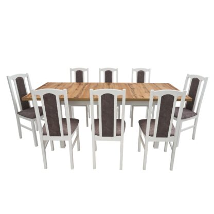 Set masa extensibila 160 x 240 cm cu 8 scaune tapitate, MB-21 Modena2 XL si S-37 Boss7 18A, Wotan/Bialy, lemn masiv de fag, stofa - imagine 2