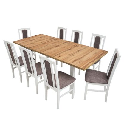 Set masa extensibila 160 x 240 cm cu 8 scaune tapitate, MB-21 Modena2 XL si S-37 Boss7 18A, Wotan/Bialy, lemn masiv de fag, stofa - imagine 3
