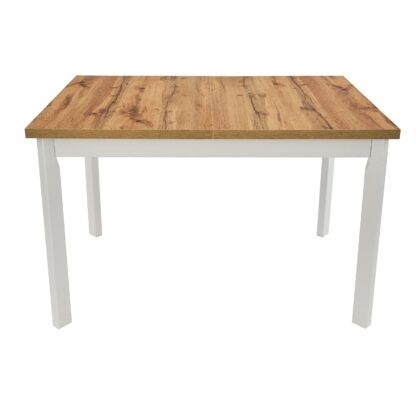 Set masa extensibila 120x150 cm cu 6 scaune tapitate, MB-13 Max5 P si S-37 Boss7 B 18A, Wotan/Bialy, lemn masiv de fag, stofa - imagine 5