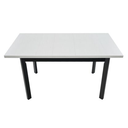 Set masa extensibila 120x150 cm cu 4 scaune tapitate, MB-13 Max5 P si S-38 Nilo4 29B, Bialy/Czarny, Lemn masiv de fag, Stofa - imagine 5