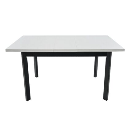Set masa extensibila 120x150 cm cu 4 scaune tapitate, MB-13 Max5 P si S-38 Nilo4 29B, Bialy/Czarny, Lemn masiv de fag, Stofa - imagine 4