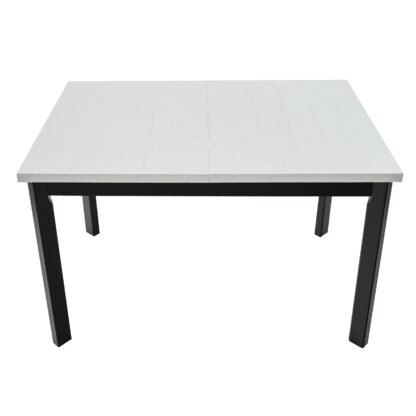 Set masa extensibila 120x150 cm cu 6 scaune tapitate, MB-13 Max5 P si S-38 Nilo4 29B, Bialy/Czarny, Lemn masiv de fag, Stofa - imagine 4