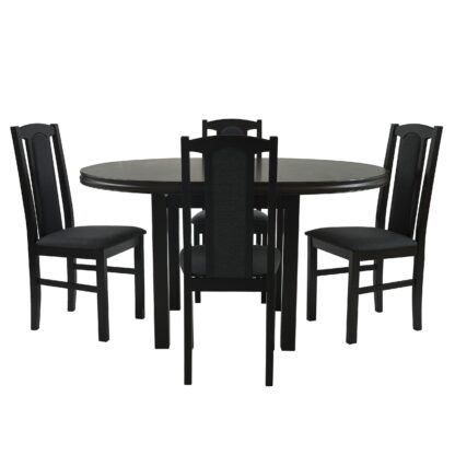 Set masa extensibila 100x130 cm cu 4 scaune tapitate, MB-12 Poli1 si S-37 Boss7 W11, Wenge, lemn masiv, stofa - imagine 2