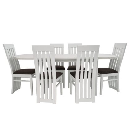 Set masa extensibila 160x200 cm cu 6 scaune tapitate, MB-12 Venus1 si S-104 SO, Alb, lemn masiv, stofa - imagine 3