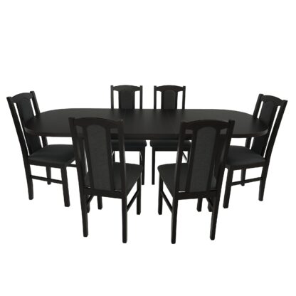 Set masa extensibila 160x200 cm cu 6 scaune tapitate, MB-12 Venus1 si S-37 Boss7 W11, Wenge, lemn masiv, stofa - imagine 3