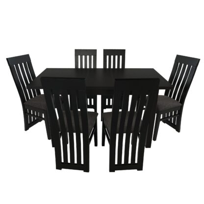 Set masa extensibila 120x150 cm cu 6 scaune tapitate, MB-13 Max5 si S-104 SM, Wenge, lemn masiv, stofa - imagine 3
