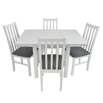 Set masa extensibila 80x110 cm cu 4 scaune tapitate, MB-13 Max7 si S-38 Boss10 B10, Alb, lemn masiv, stofa - imagine 4