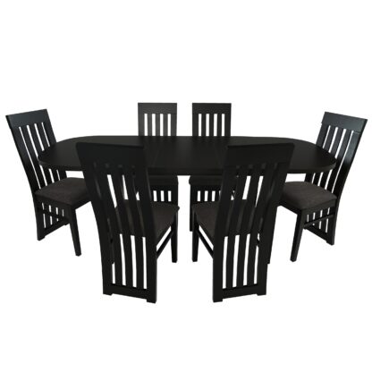 Set masa extensibila 160x200 cm cu 6 scaune tapitate, MB-12 Venus1 si S-104 SM, Wenge, lemn masiv, stofa - imagine 3
