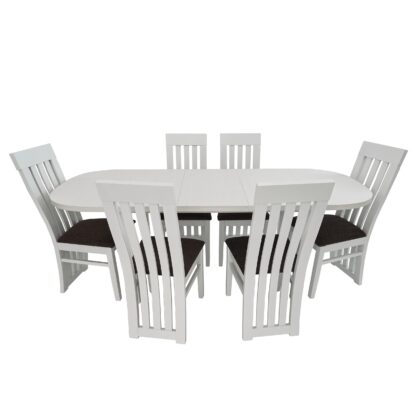 Set masa extensibila 160x200 cm cu 6 scaune tapitate, MB-12 Venus1 si S-104 SO, Alb, lemn masiv, stofa - imagine 2