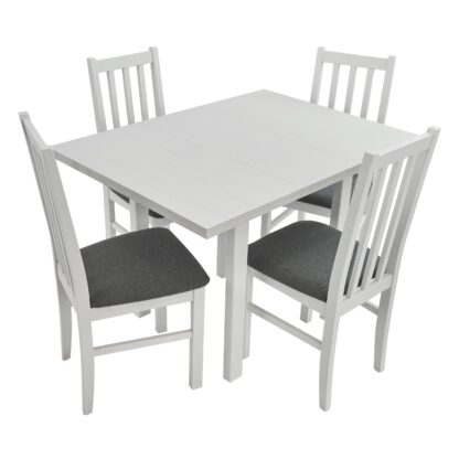 Set masa extensibila 80x110 cm cu 4 scaune tapitate, MB-13 Max7 si S-38 Boss10 B10, Alb, lemn masiv, stofa - imagine 3