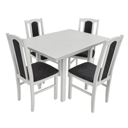 Set masa extensibila 80x110 cm cu 4 scaune tapitate, MB-13 Max7 si S-38 Boss14 B24Z, Alb, lemn masiv, stofa - imagine 4