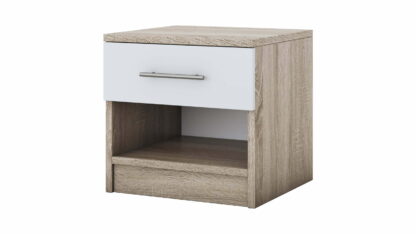 Set Dormitor Beta, sonoma / alb, dulap 120 cm, pat 140x200 cm, 2 noptiere, comoda - imagine 6