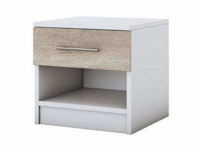 Set Dormitor Beta, alb / sonoma, dulap 120 cm, pat 140x200 cm, 2 noptiere, comoda - imagine 5