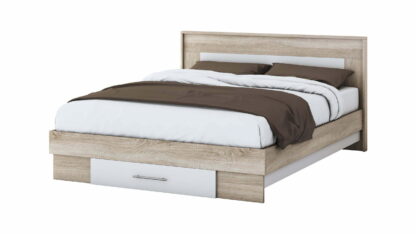 Set Dormitor Beta, sonoma / alb, dulap 120 cm, pat 140x200 cm, 2 noptiere, comoda - imagine 5
