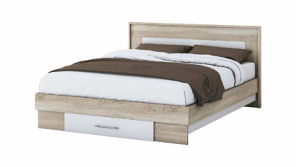 Set Dormitor Beta, Sonoma / Alb, Dulap 183 cm, Pat 160x200 cm, 2 noptiere, comoda - imagine 3