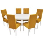 Set masa fixa 180 cm cu 6 scaune tapitate, MB-81 si T6 Lux S101, Alb, lemn masiv, stofa - imagine 3