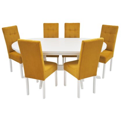 Set masa fixa 180 cm cu 6 scaune tapitate, MB-81 si T6 Lux S101, Alb, lemn masiv, stofa - imagine 3