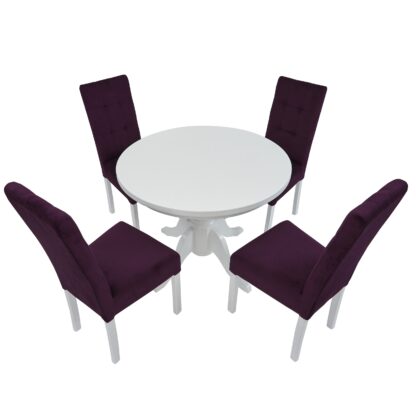 Set masa fixa 100 cm cu 4 scaune tapitate, MB-80 si T6 Lux S10, Alb, lemn masiv, stofa - imagine 3