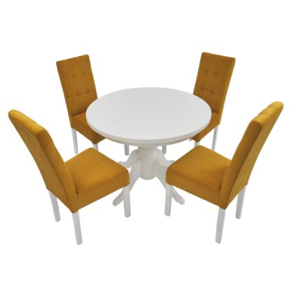 Set masa fixa 100 cm cu 4 scaune tapitate, MB-80 si T6 Lux 101, Alb, lemn masiv, stofa - imagine 3