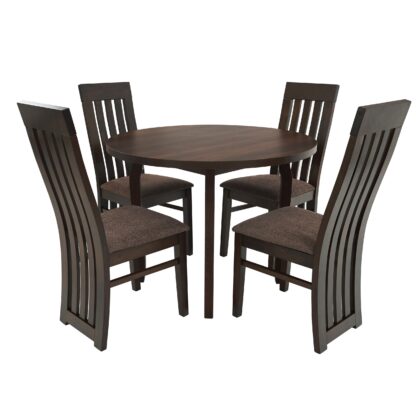 Set masa fixa 100 cm cu 4 scaune tapitate, MB-12 Poli3 si S-104 SB, Nuc, lemn masiv, stofa