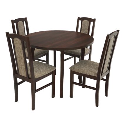 Set masa fixa 100 cm cu 4 scaune tapitate, MB-12 Poli3 si S-37 Boss7 O2, Nuc, lemn masiv, stofa - imagine 3